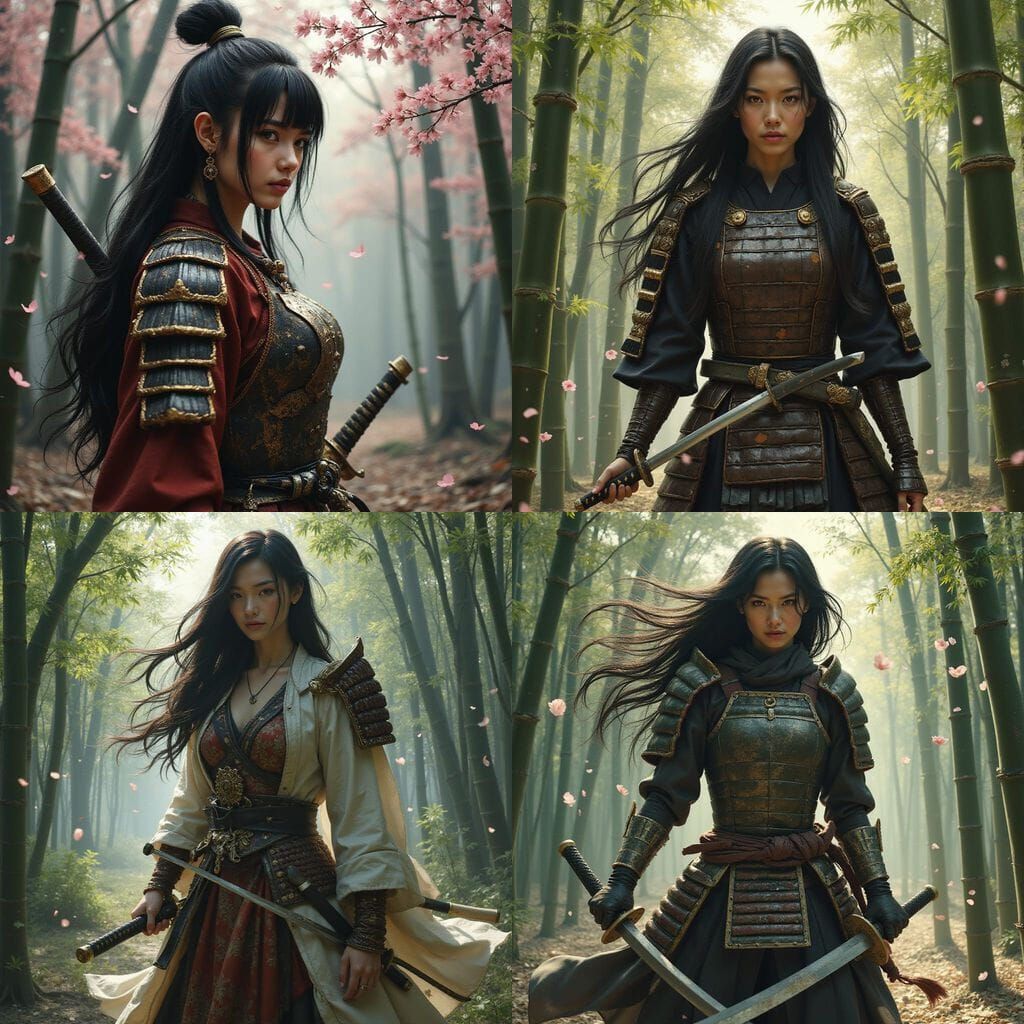 Samurai Warrior Queen in Serene Bamboo Forest