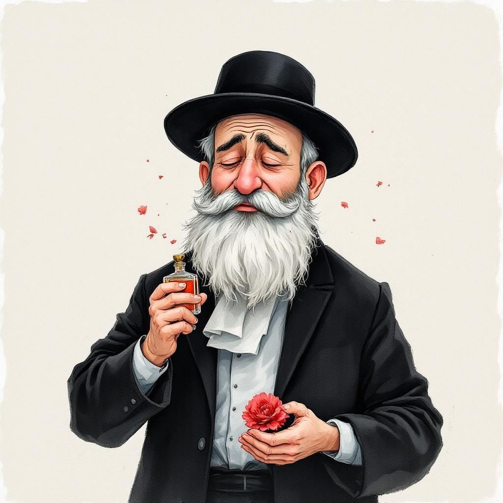 Emotional Man with Perfume, Watercolor Children's Book Style