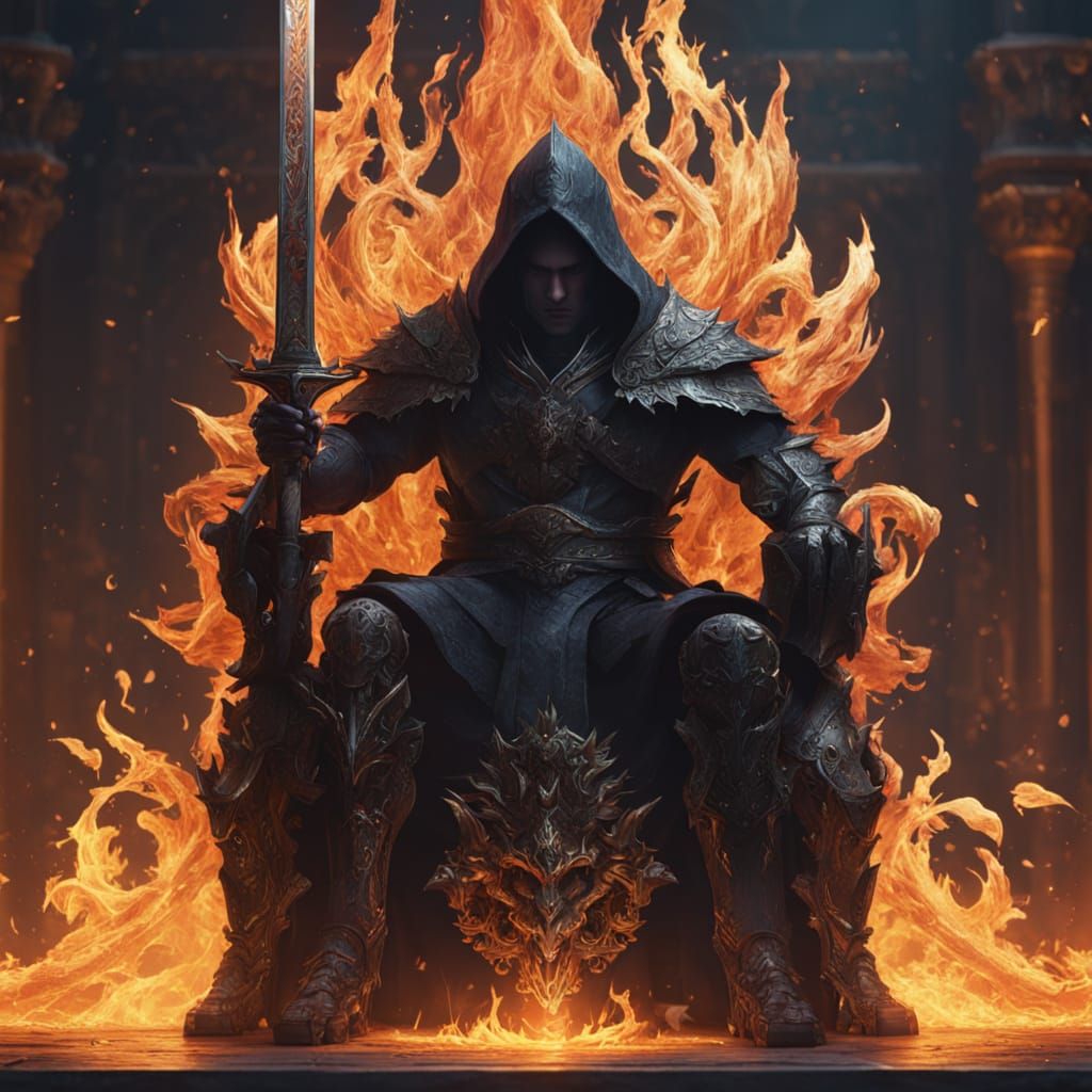 Dark Figure on Throne with Burning Sword