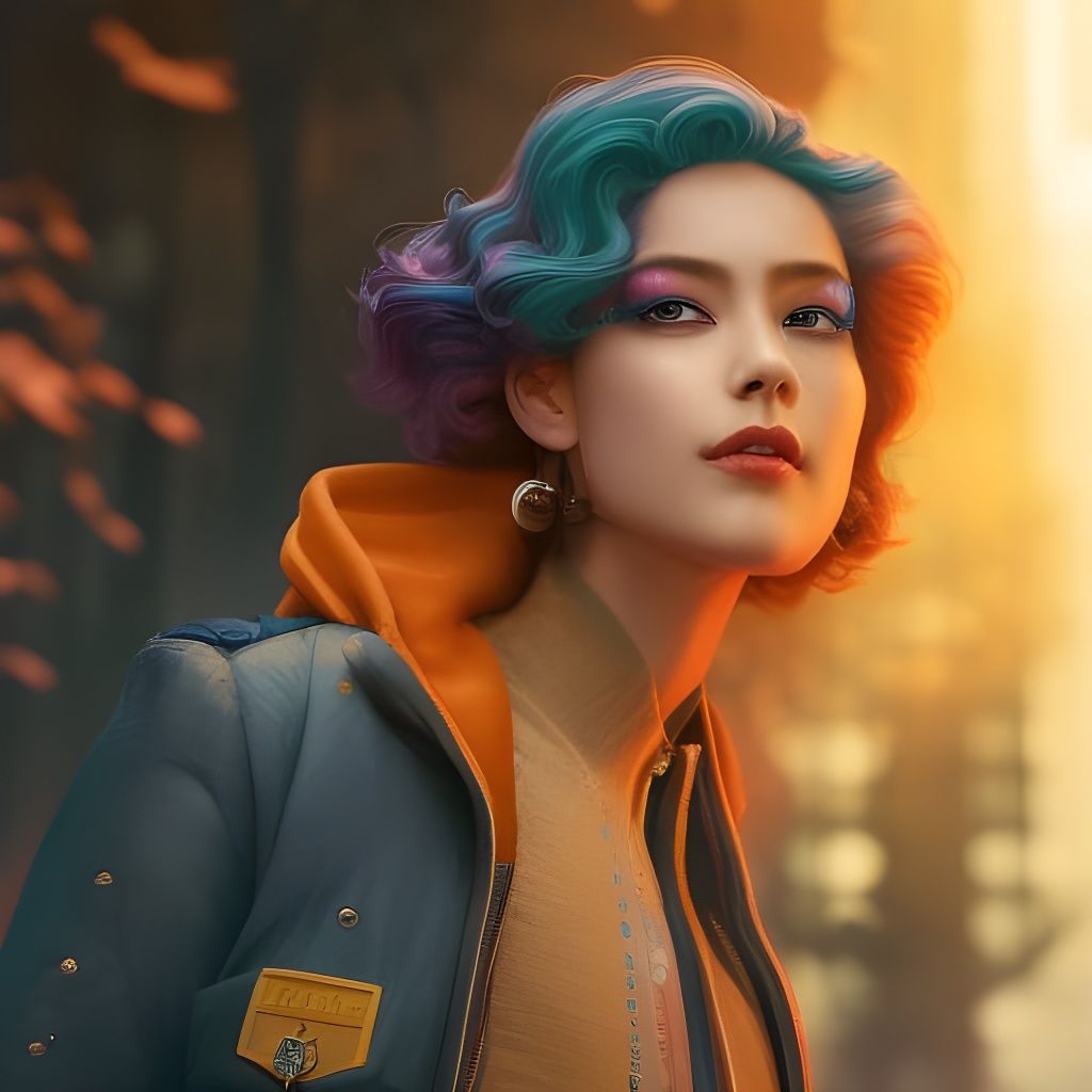 Laughing Woman with Futuristic Jacket, Digital Art