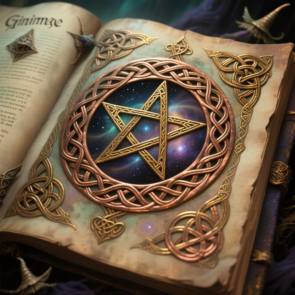 a sample page from a grimoire, hyperdetailed, celtic knotwor...