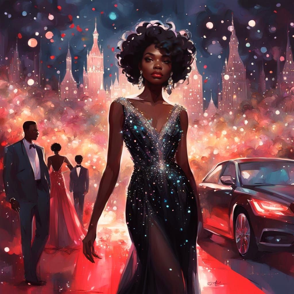 Glamorous Fantasy Red Carpet Scene in Whimsical Colors