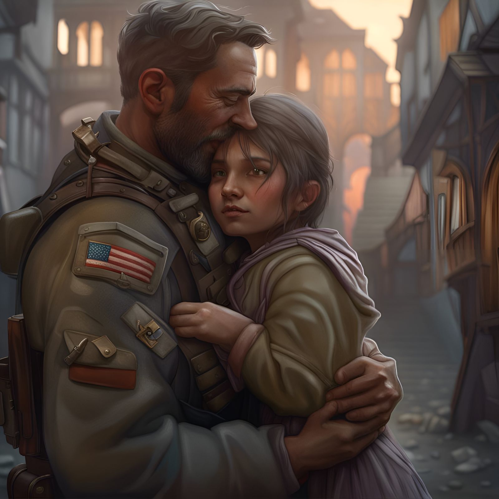 Soldier's Return: A Heartwarming Reunion in Art Nouveau Styl...