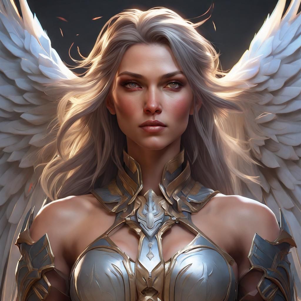 Fierce Angel Warrior Portrait in Hyperdetailed Style