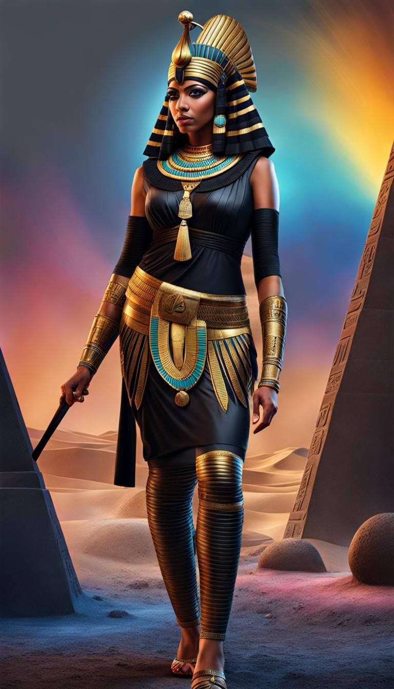 Detailed Portrait of Egyptian Woman in Dynamic Colors