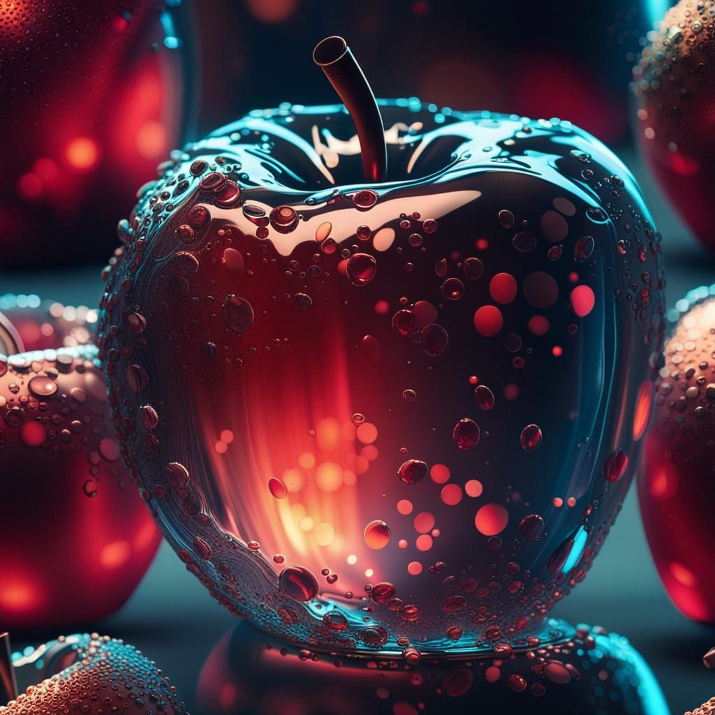 Glowing Glass Apple: Hyperrealistic Reflective Artwork
