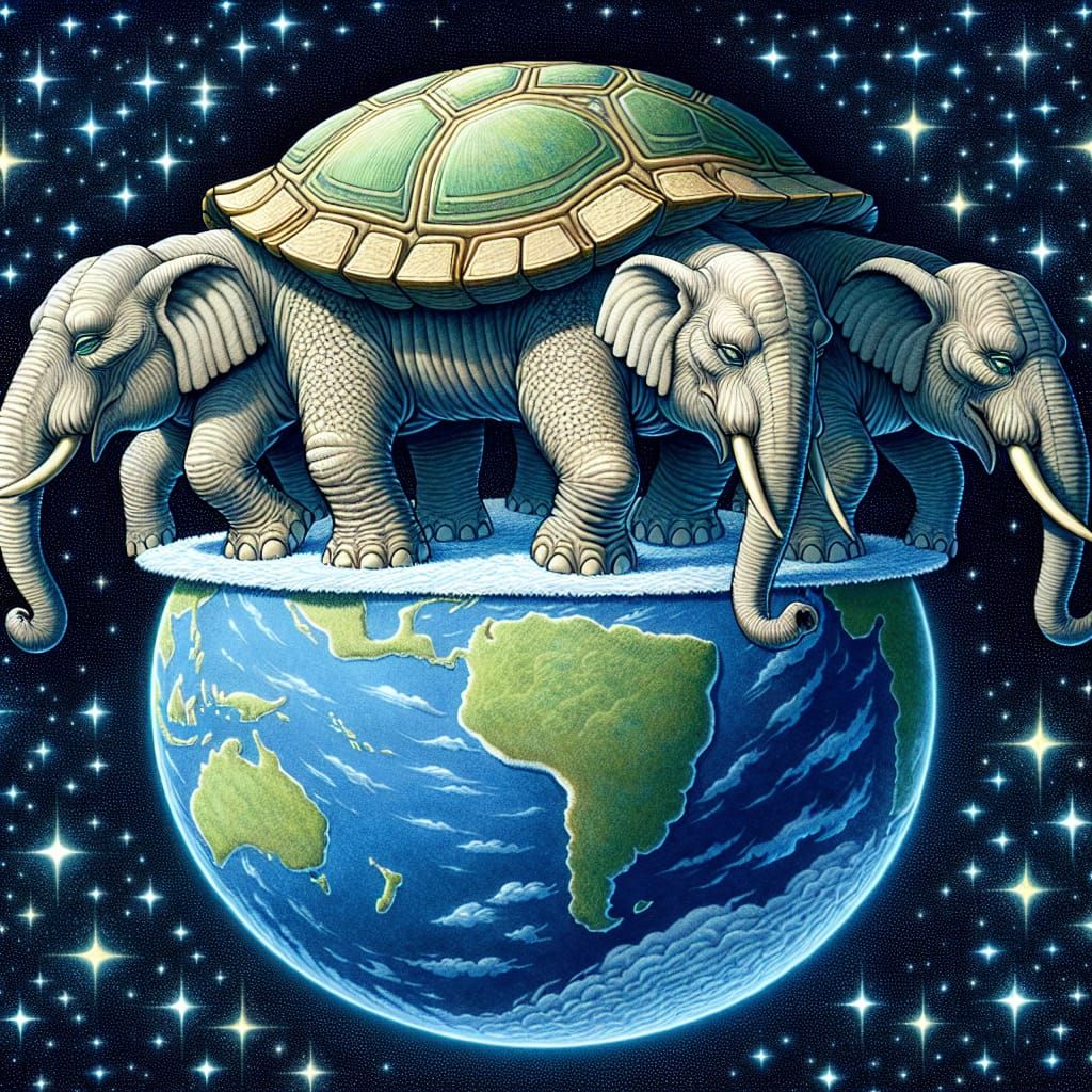 Flat Earth Supported by Elephants on Cosmic Turtle