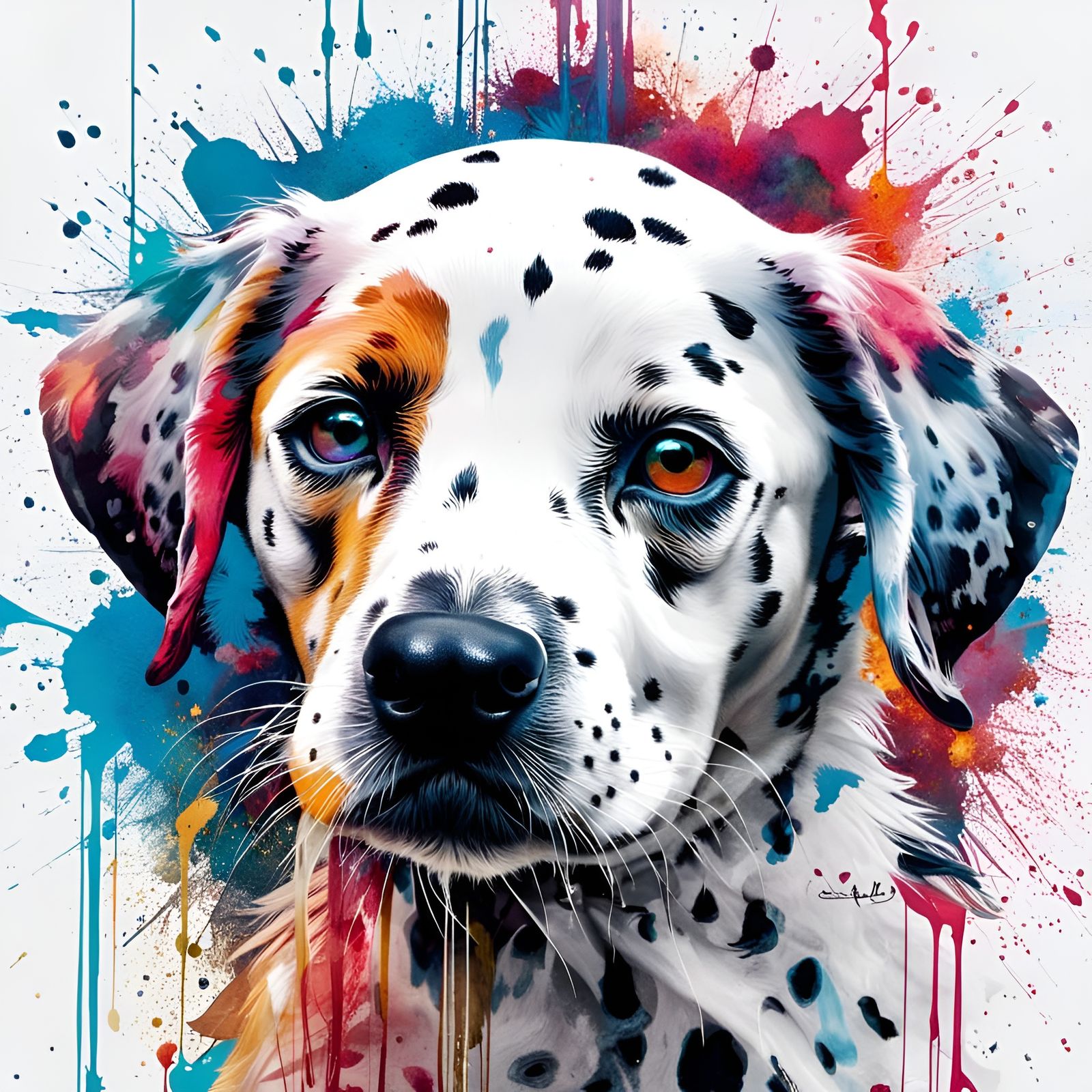 Chibi Dalmatian Inkblot Art in Oil Painting Style