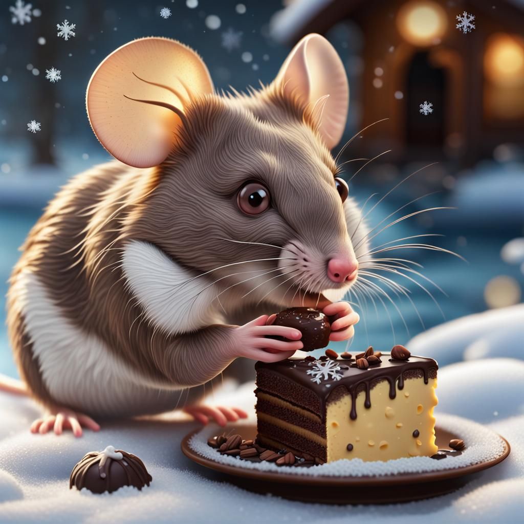 Cute Mouse Portrait with Cake in 3D