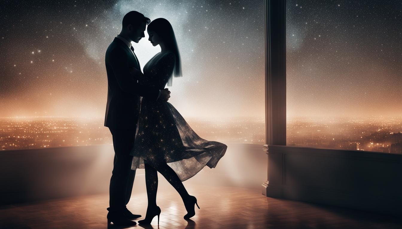 Elegant Double Exposure of Lovers in Fantasy Scene