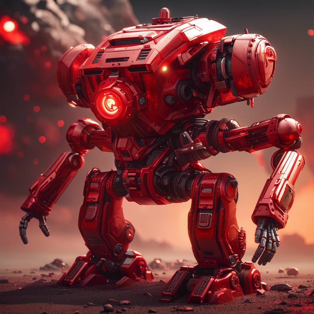 Red Robot on Red Planet with Nuclear Explosion