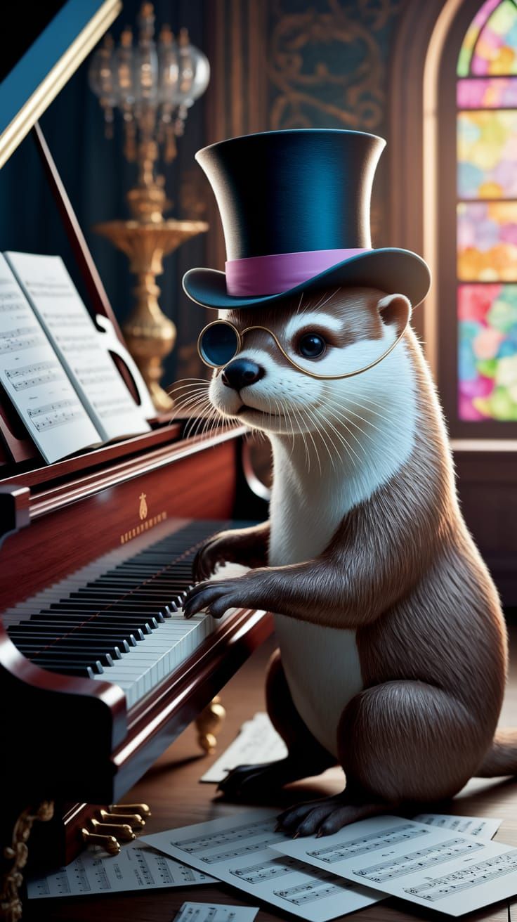 Otter Maestro Plays Piano in Whimsical Style