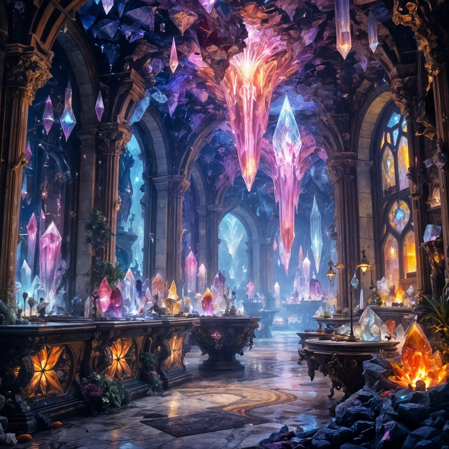 Detailed Crystal Shop Interior in Hyperrealistic Style