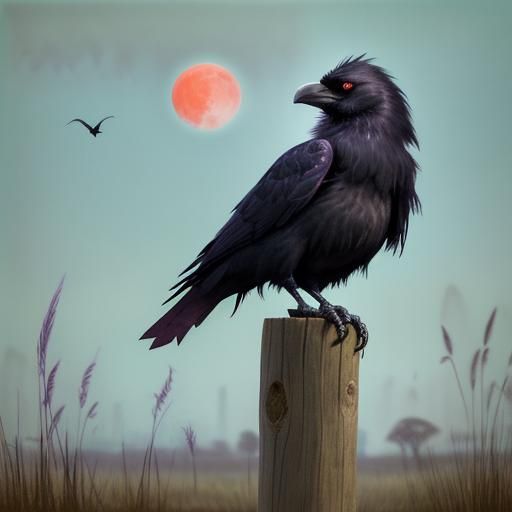 Crow with Exaggerated Eye in Swampy River