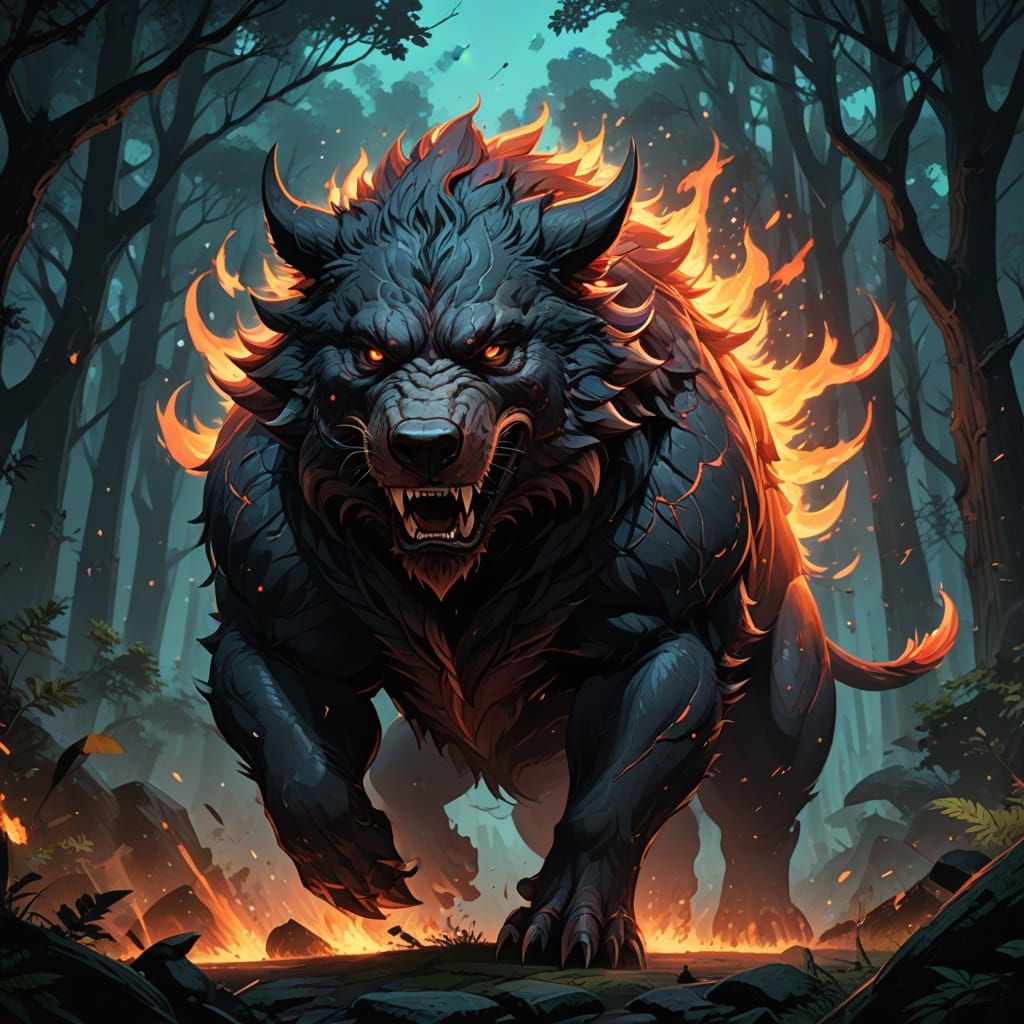 Fearsome Demon-Consumed Dire Boar in Dark Fantasy Anime Styl...