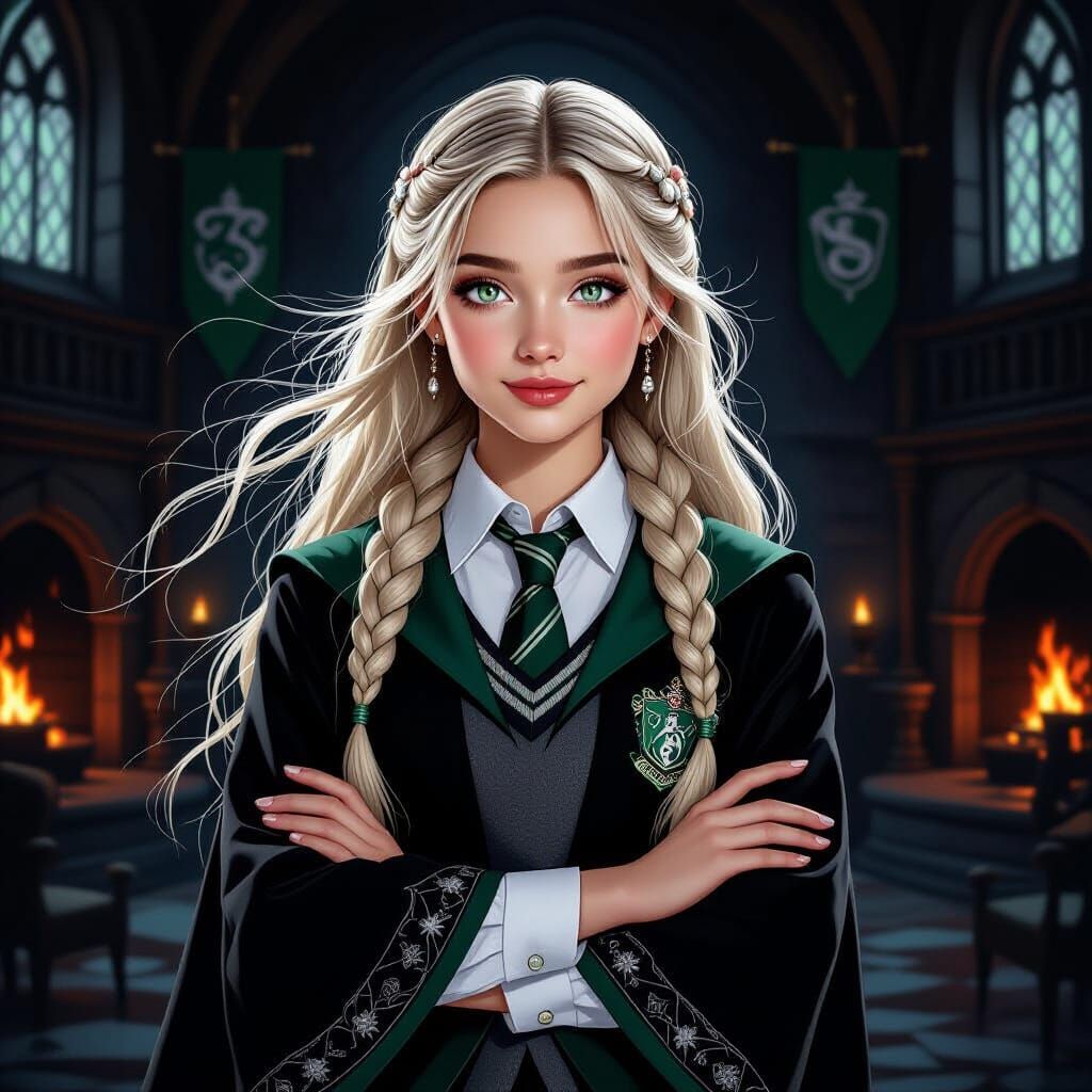 Enchanting Witch in Slytherin Common Room