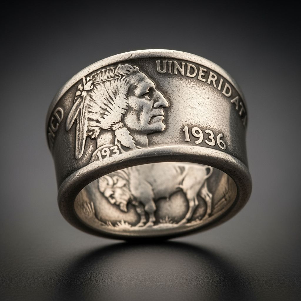 Antique 1936 Indian Head Nickel Coin Ring