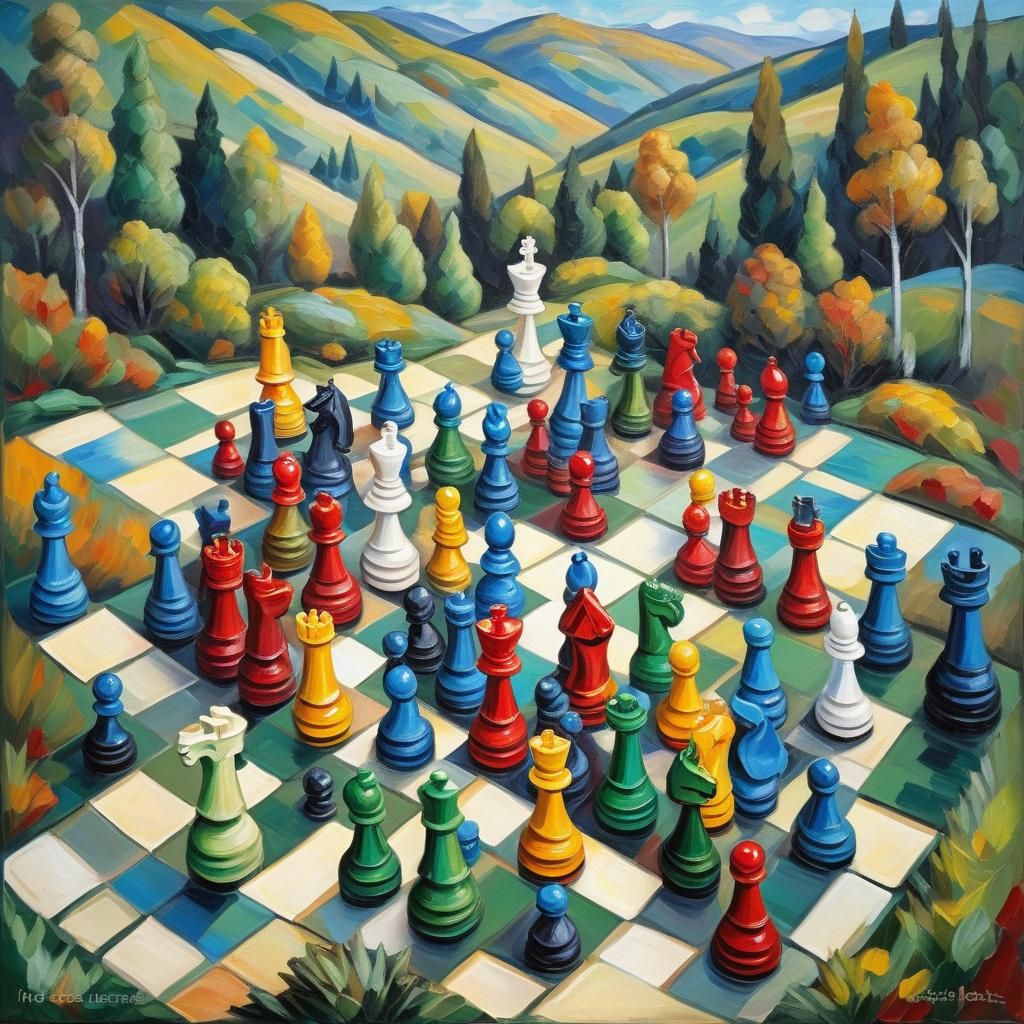 Chessboard Landscape in Neo-Impressionist Oil Painting Style