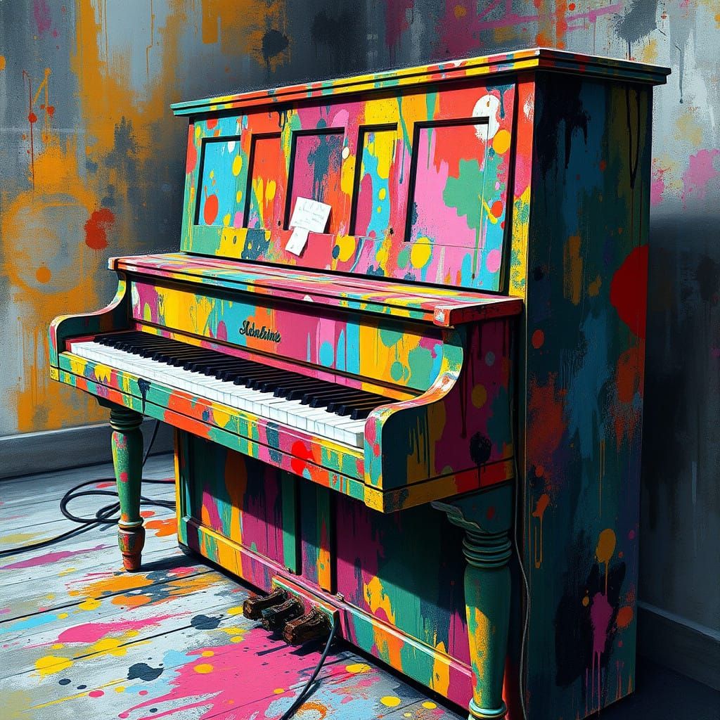 Vibrant Abstract Piano in Street Art Style