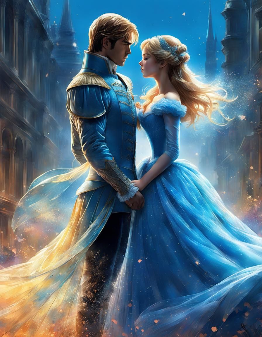 Romantic Anime Cinderella Scene in Line Art Style