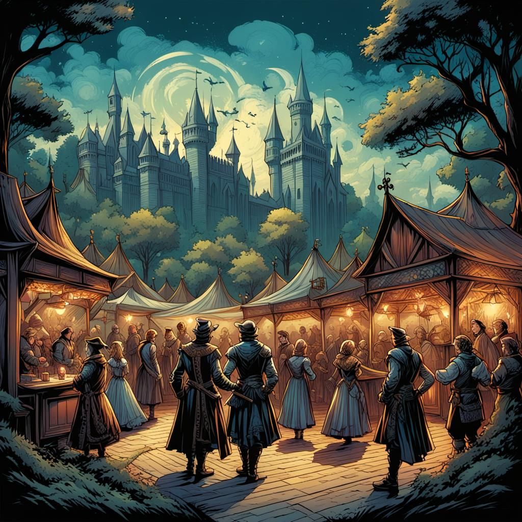 Renaissance Fair in Comic Book Art Style