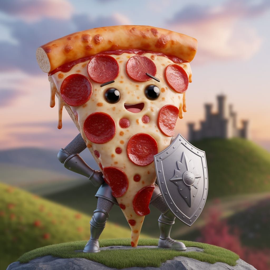 Pizza Knight With Shield in Photorealistic Style