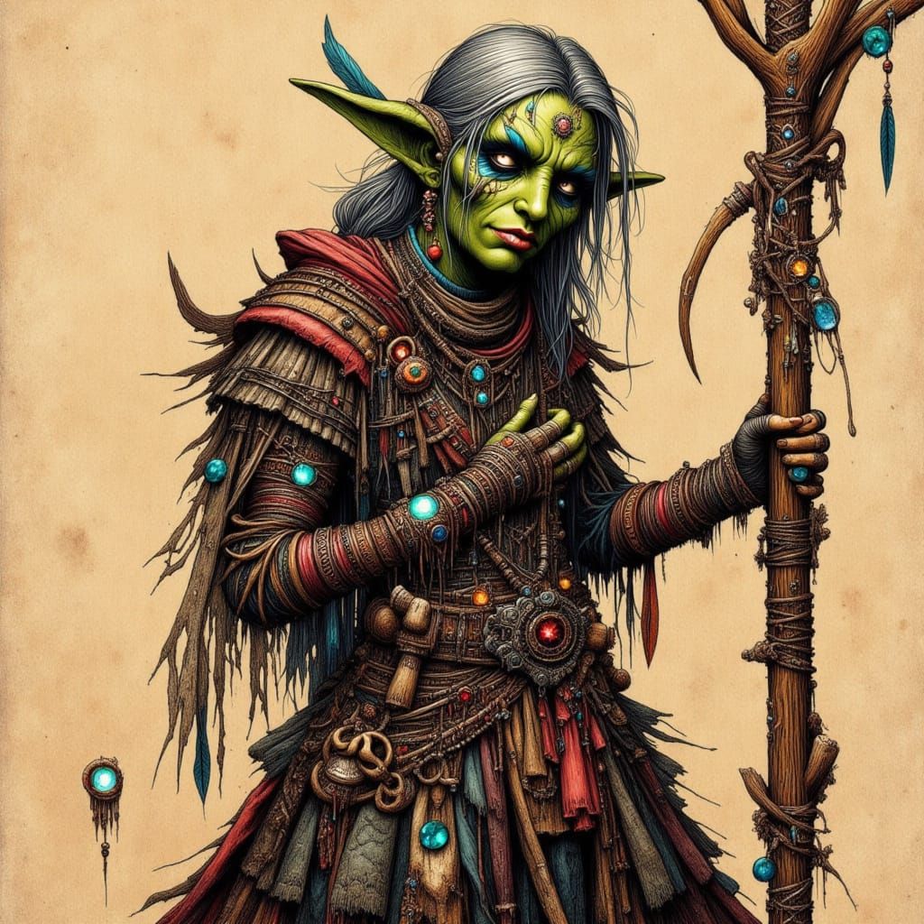 Mystical Female Orc Shaman in Earthy Tones with Ancient Wisd...