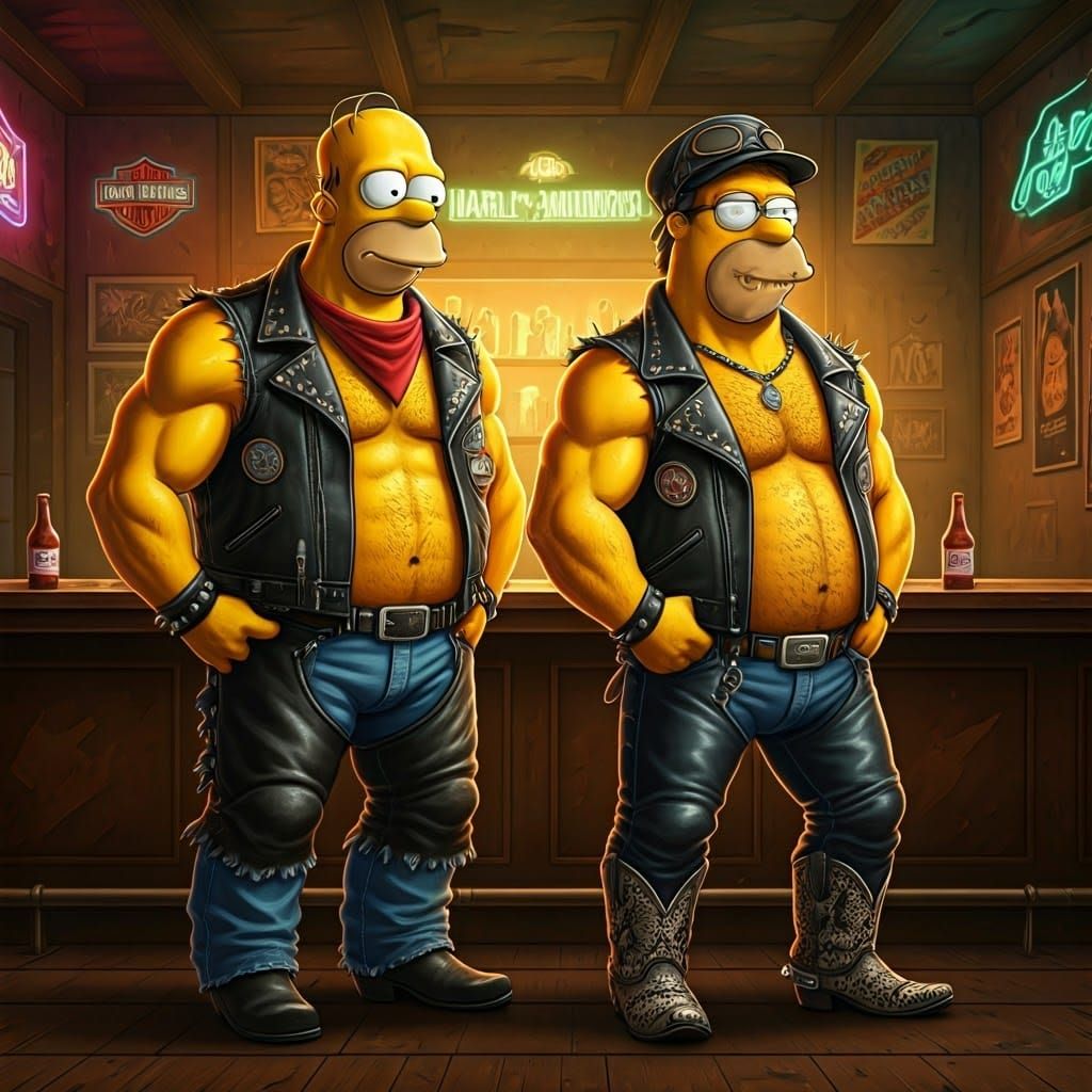 Rugged Bikers in a Dimly Lit Biker Bar