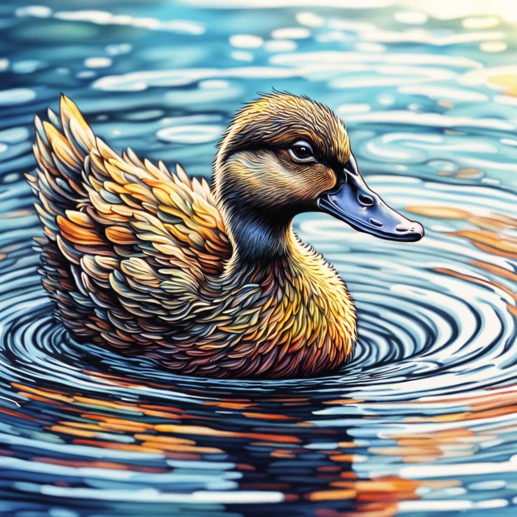 Dancing Duckling: Vibrant Ink Illustration