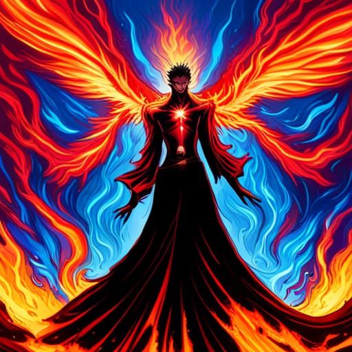 Crimson Phoenix in Blue Flames: Gothic Comic Art