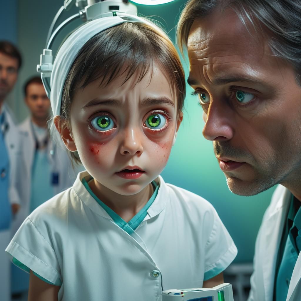 Child Eye Exam in Hospital with Dynamic Lighting