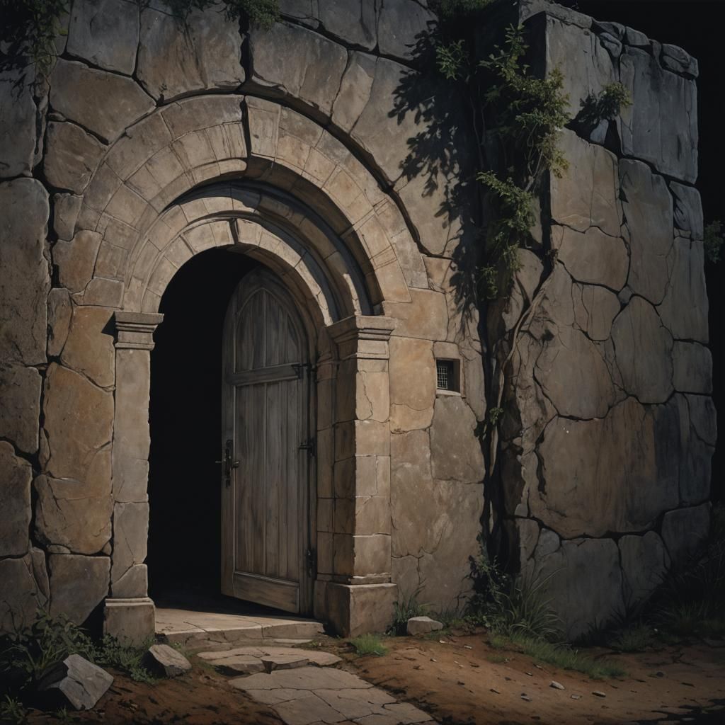 Child in Hillside Archway: Photorealistic Night Scene