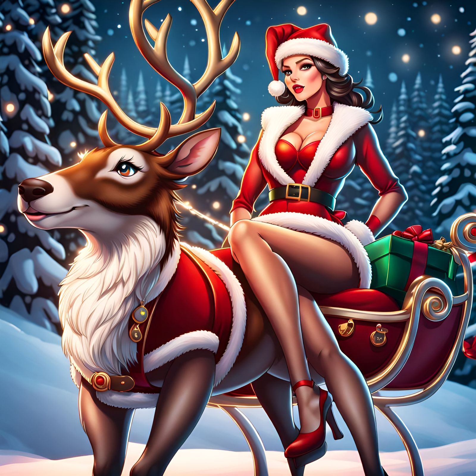 Vixen Reimagined as Pin-Up Deer in Hyperrealistic Splash Art