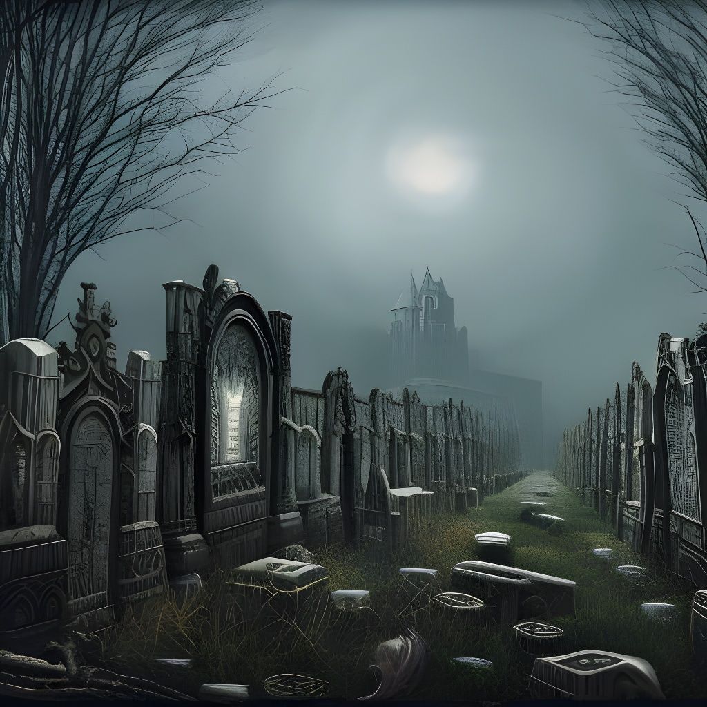 Hyperrealistic Graveyard Landscape in Deep, Fantastical Colo...