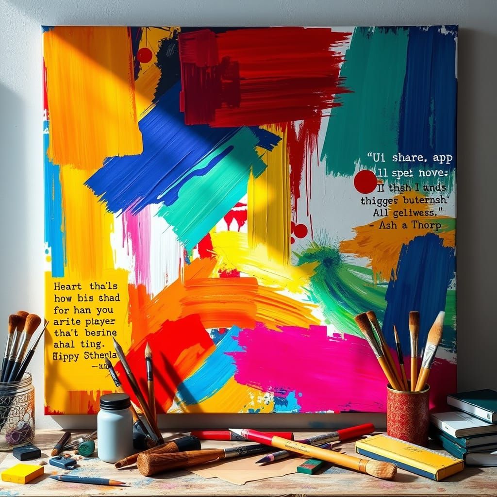 Vibrant Abstract Canvas with Brushstrokes and Textures