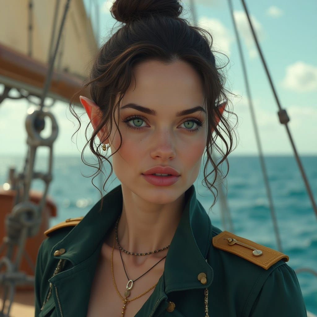 Ethereal Sailor Maiden with Pointed Ears and Sea Green Eyes