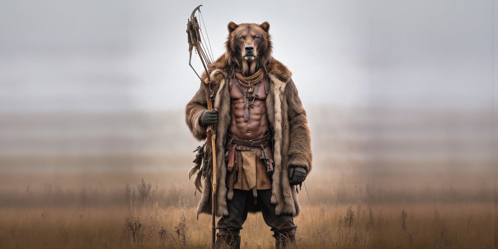 Hyperrealistic Kodiak Jack in Prairie Sunset