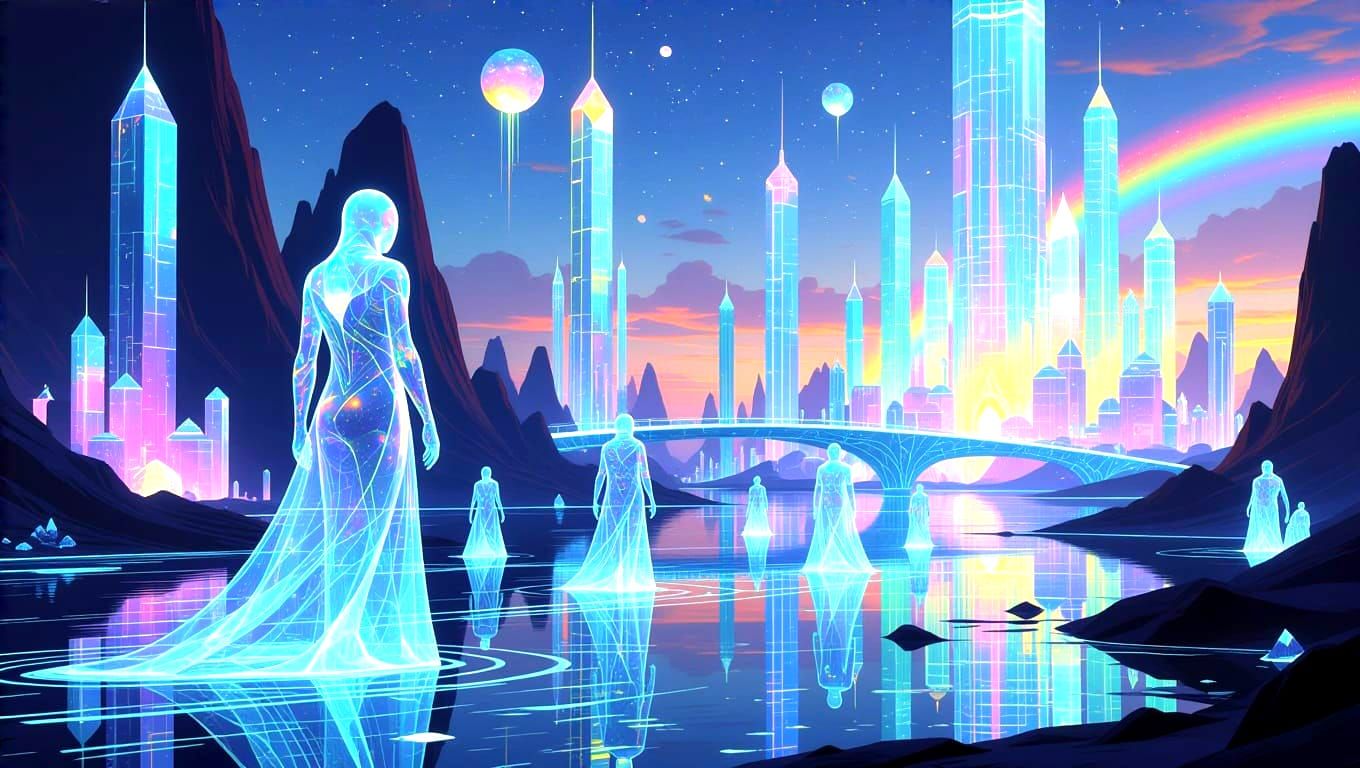 Ethereal Luminae Civilization in Translucent Crystal and Gla...