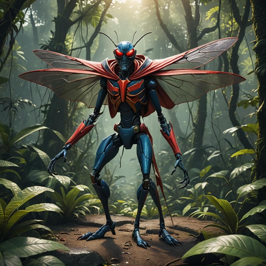 Superhero Mosquito in Lacandon Jungle, Detailed Matte Painti...