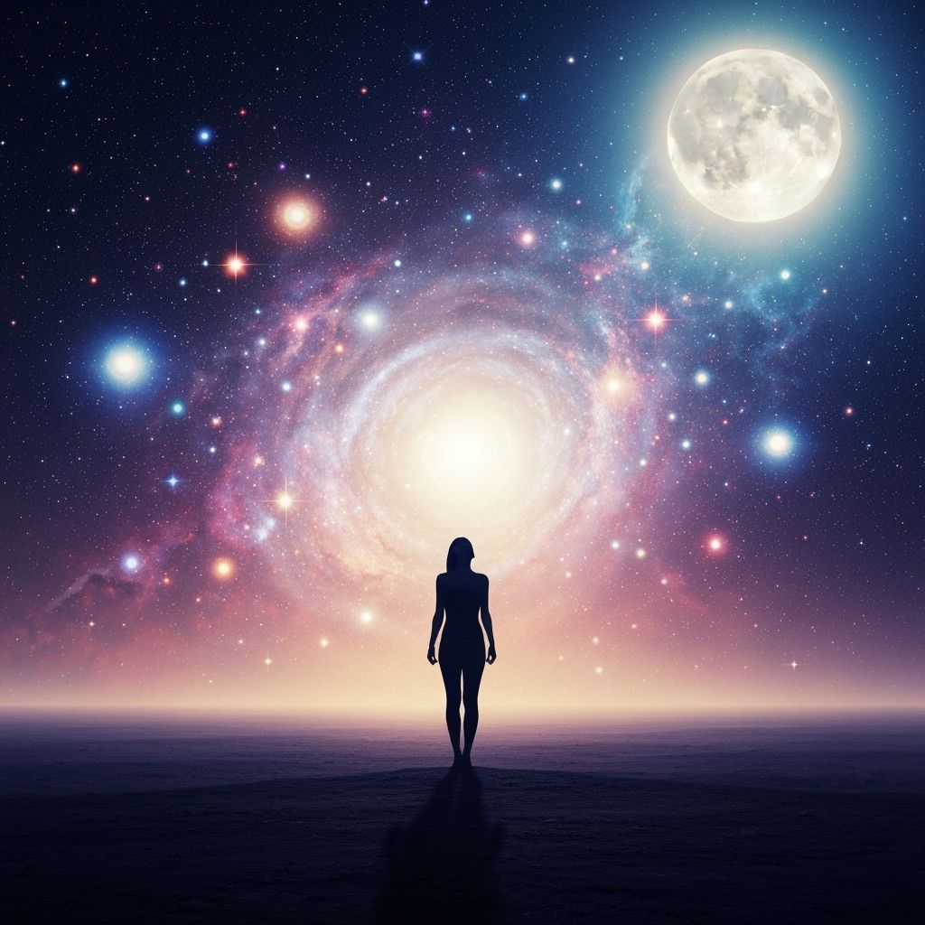 Cosmic Serenity: Meditative Figure Under Swirling Nebula