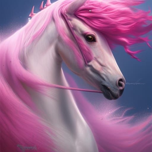 Pink Feathered Horse with Pearl Horn