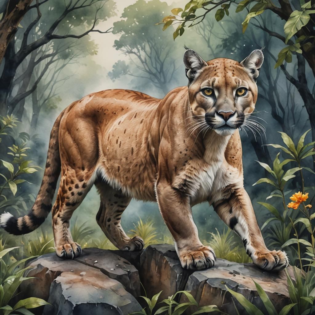 Detailed Watercolour Painting of a Puma