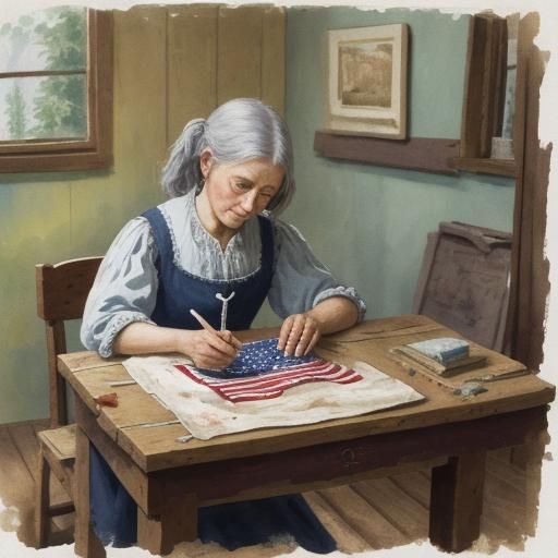 Betsy Ross Sewing Flag in Gouache Watercolor