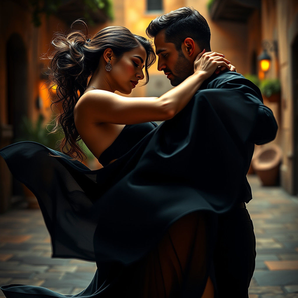 Passionate Tango Couple Portrait in Painterly Art Style