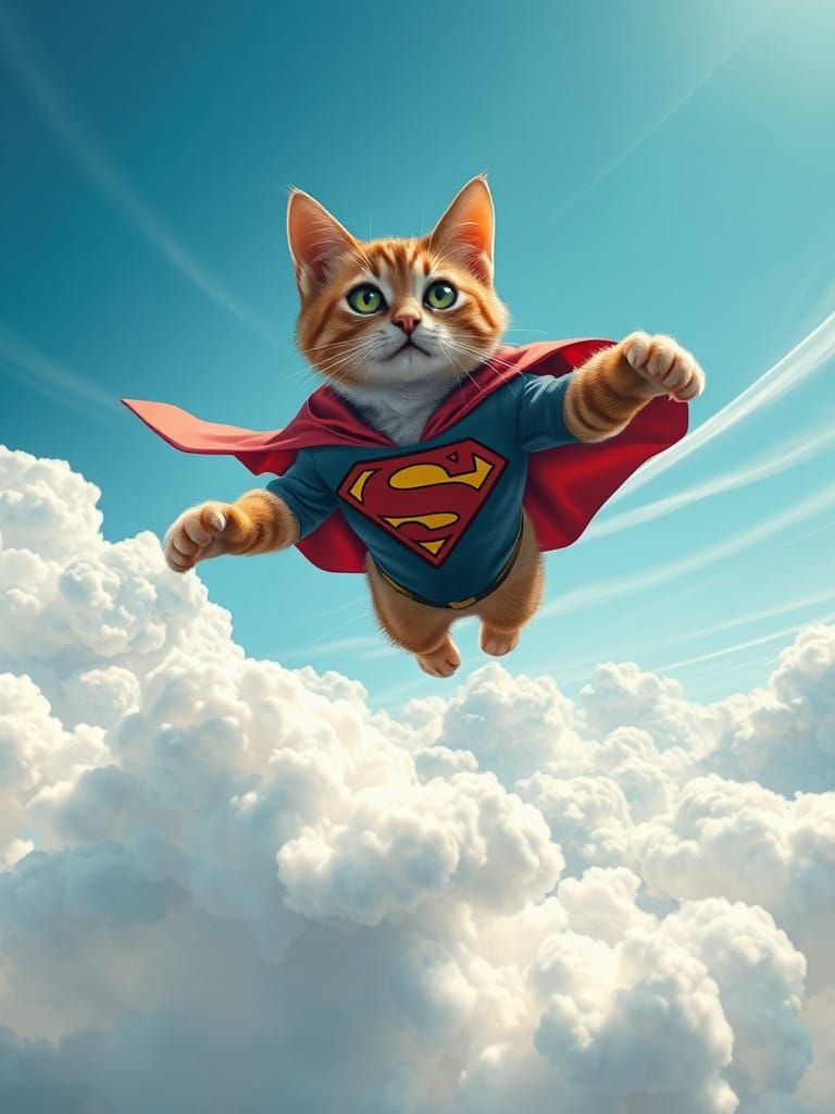 Super Cat Soars Through the Clouds in Comic Book Style