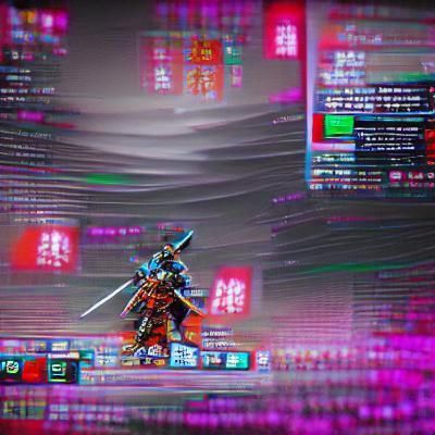 Cyberpunk Samurai in Neon Cityscape