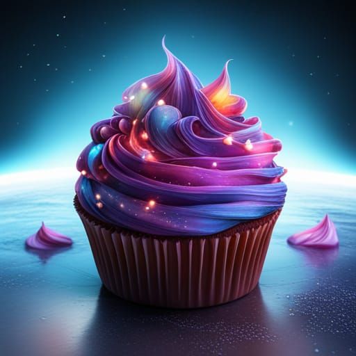 Fantastical Galaxy Cupcakes in Kitchen, Detailed Matte Paint...