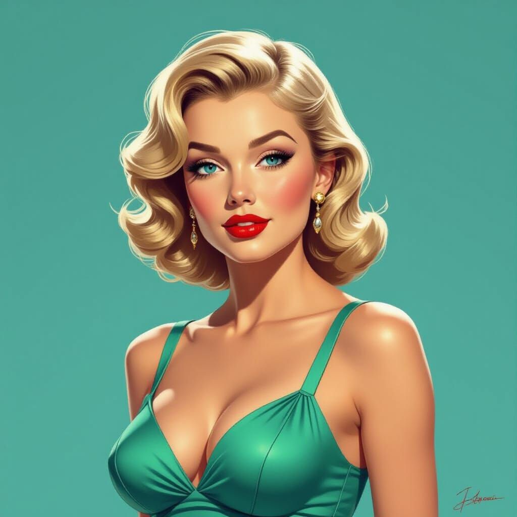 1950s Pin-Up Woman in Dynamic Digital Portrait Style
