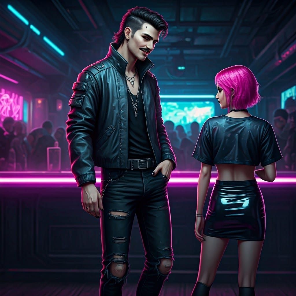 Cyberpunk Club Scene: Gothic Man Meets E-Girl