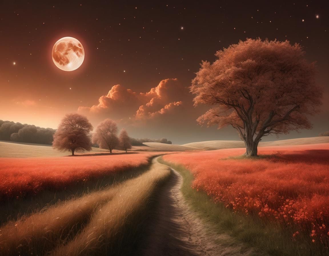 Ethereal Couple in Sepia Moonscape: Abstract Celestial Art